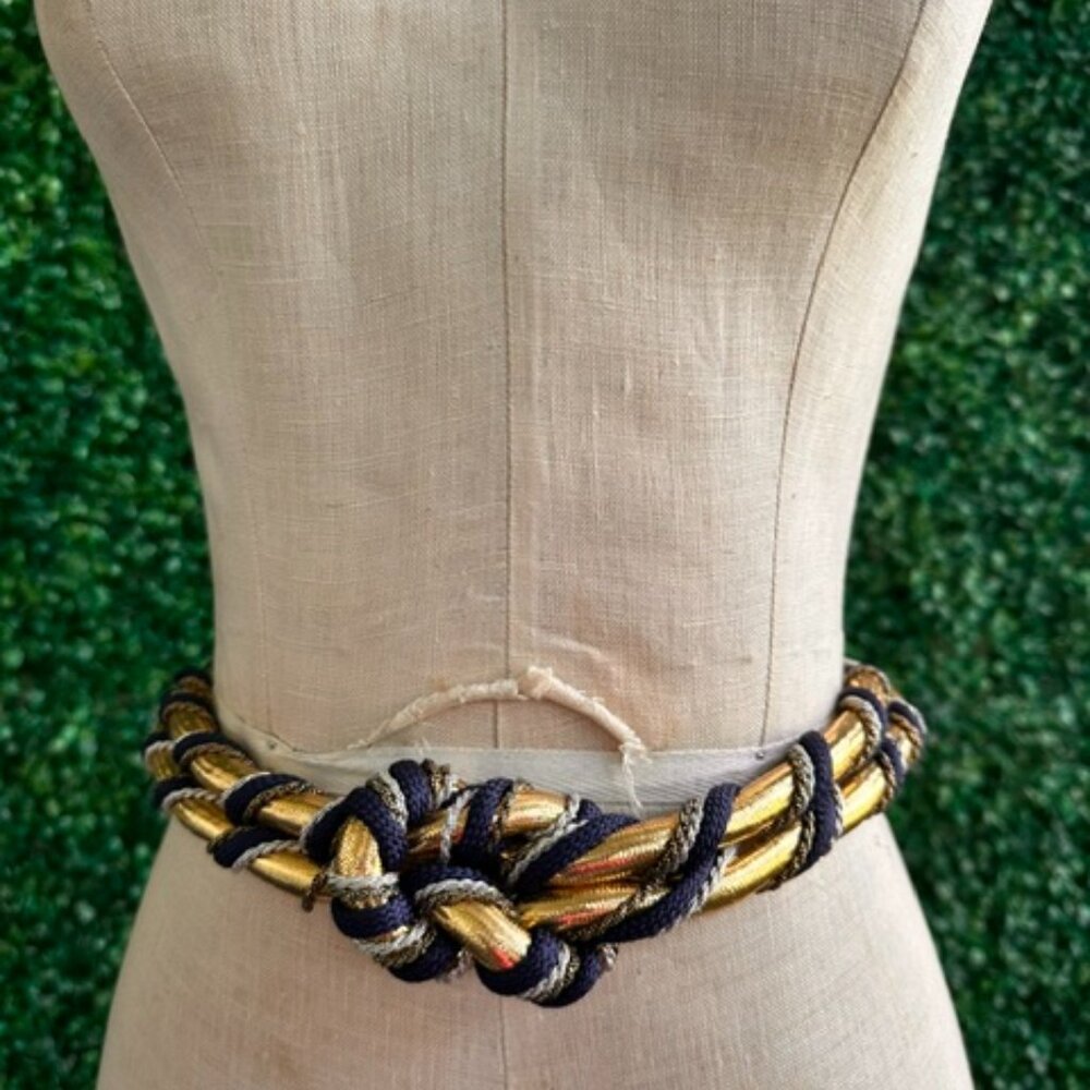 Vintage Boho Navy Gold Silver Rope Twisted Twist